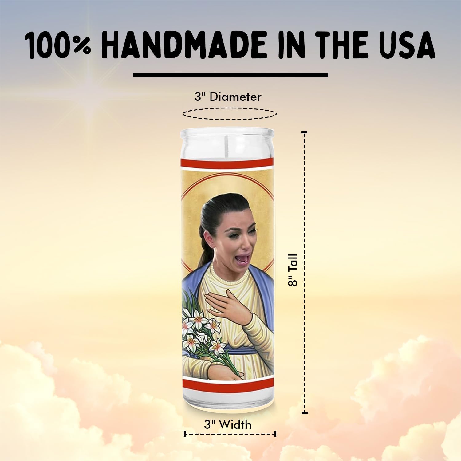 Crying Kim Celebrity Glass Jar Candle – Unscented Handmade Soy Wax Votive Candle – Unique Gift for Reality TV Lovers – Home Decor Collectible for Living Room & Office – 8 Inch