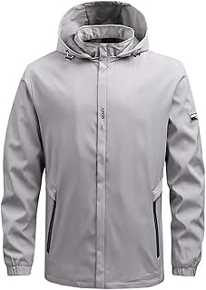 UnoSheng Rain Jacket Men's Lightweight Jacket – Outdoor Jacket Men's Waterproof Breathable Windbreaker with Removable Hood Outdoor Trekking Jacket Functional Jacket Regular Fit Transition Jacket Sweat