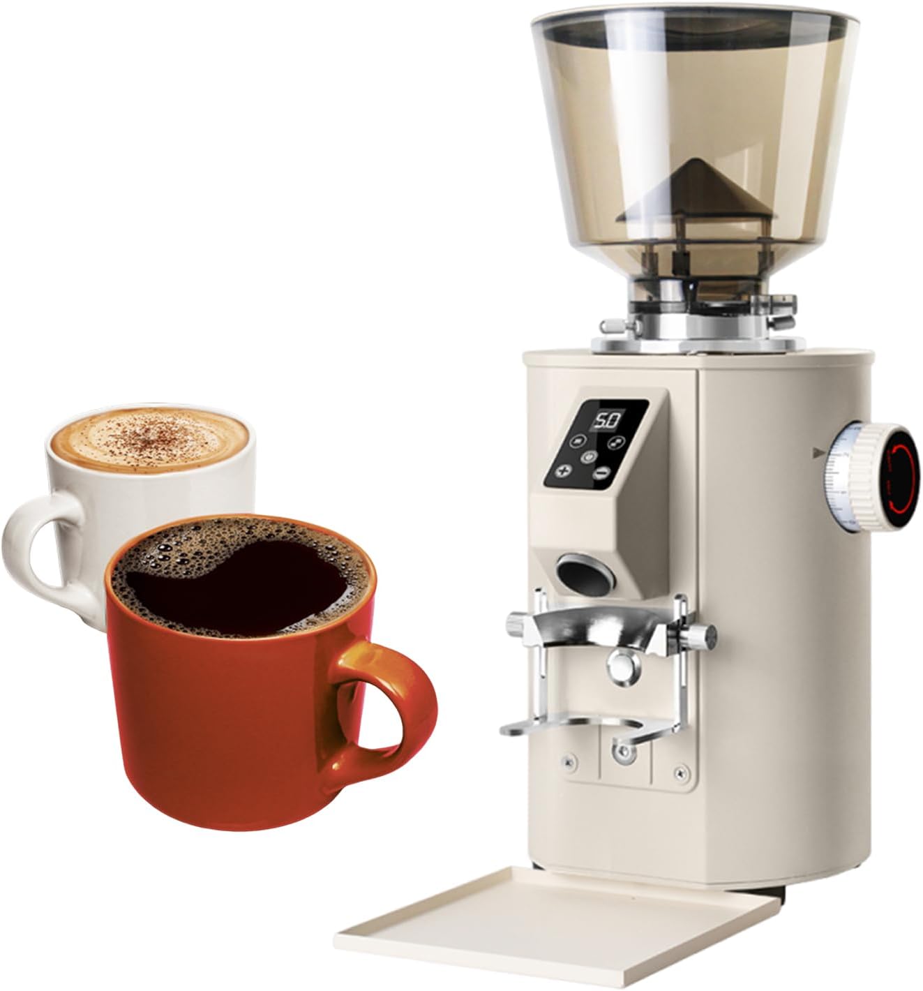 Espresso Bean Grinder, 64.0mm Burr Coffee Grinder, 350w Coffee Grinder, Dual Dosing Mode, 9 Coarse/Fine Grind Settings, Stepless Adjustment, with LED Control Panel and 1lb Bean Hopper Black
