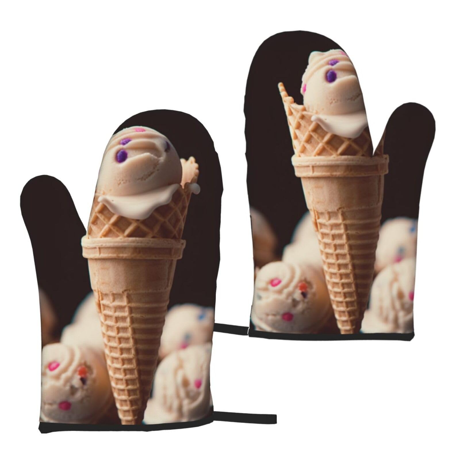 Ice Cream prin Printed Oven Mitts Sets 2 PCS Heat Resistant and Non-Slip Glove Potholder for Kitchen Cooking Baking Grilling
