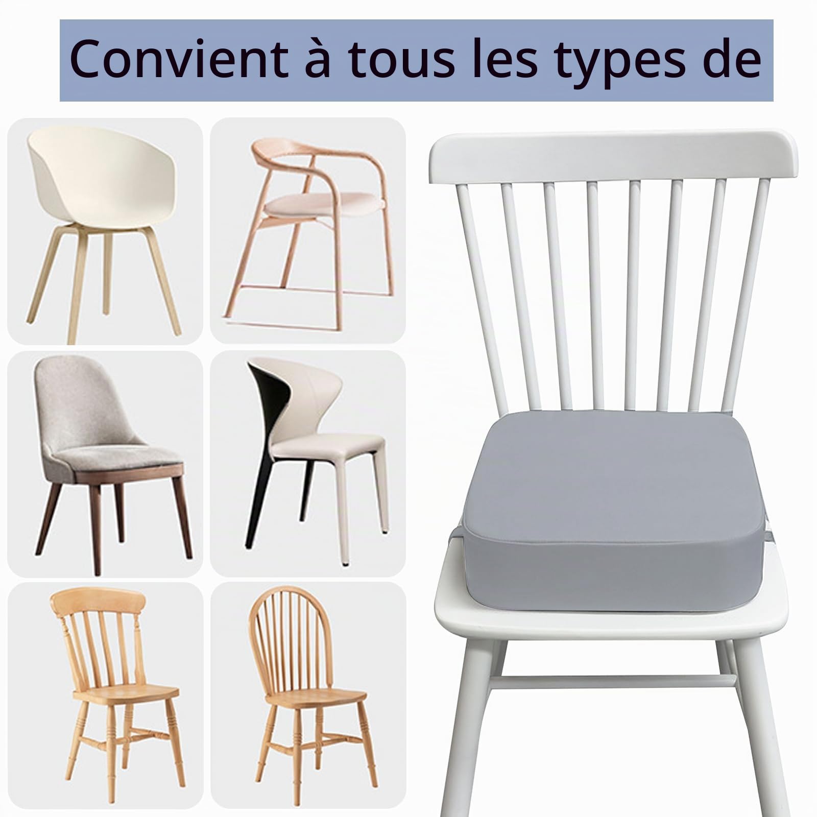 Rehausseur de siège pour enfant - Pour table à manger - Amovible - En cuir synthétique - Avec boucle de sécurité - Pour table à manger - Gris foncé