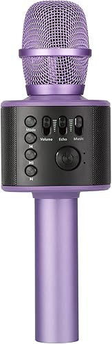 Core Innovations Micrófono de karaoke inalámbrico Bluetooth con altavoces integrados + grabación HD, micrófono portátil de mano  Lila