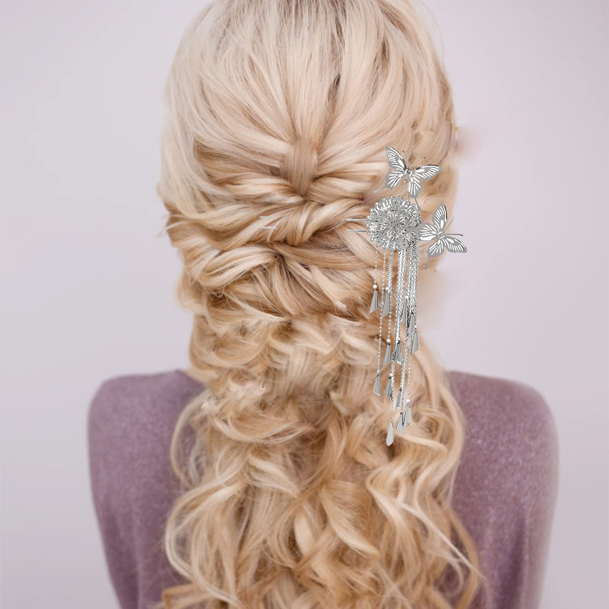 baguette pour cheveux, Épingle à cheveux papillon antique en forme de U, baguettes à cheveux, épingles à cheveux de fixation de chignon, bâtons de cheveux à pompon papillon en métal, accessoires de pi