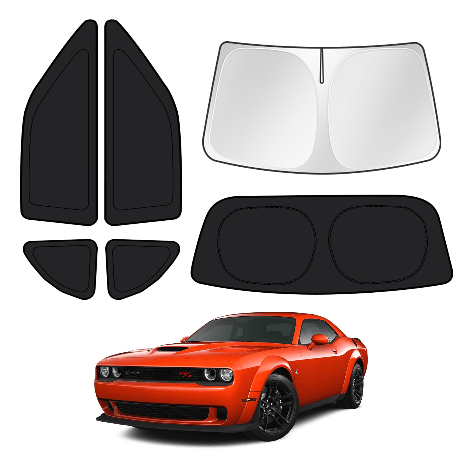 Canvcle Window Shades for 2015-2023 Dodge Challenger Accessories Windshield Sun Shade Side Rear Window Covers Sunshade Sun Visor Shield Privacy Protection for Camping Keep Vehicle Cool Black 6PCS