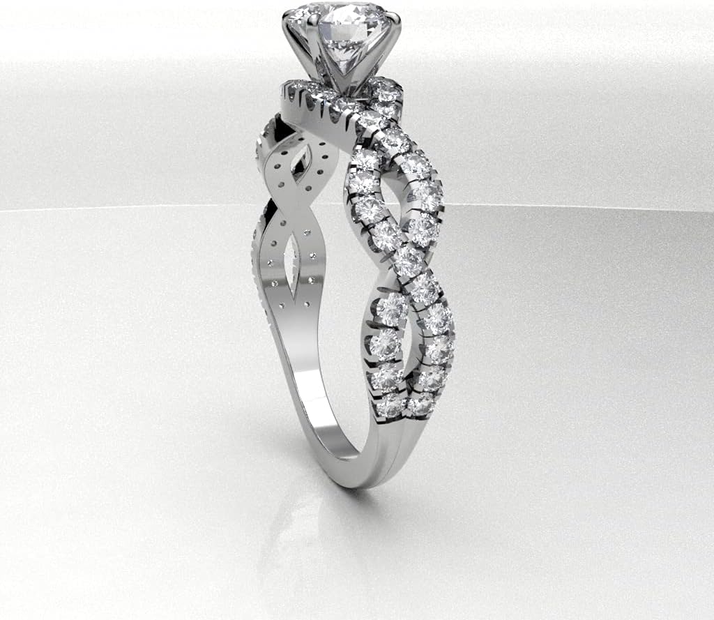 0.82 TCW Solitaire Round Diamond Engagement Ring 14K Gold Twisted Wedding Band 0.50cts Certified Centre Diamond Anniversary Ring For Women Split Shank Setting (Color HI, Clarity I1/I2)(white gold)