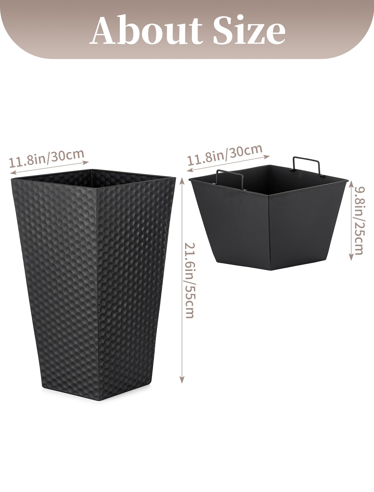 Sziqiqi Pot de Fleur Exterieur Haut: 2X Jardiniere Grande Taille en Métal Noir de 55 cm - Pots de Fleurs Carrés avec Trous de Drainage pour Jardin Porte d'Entrée Patio Sol Balcon