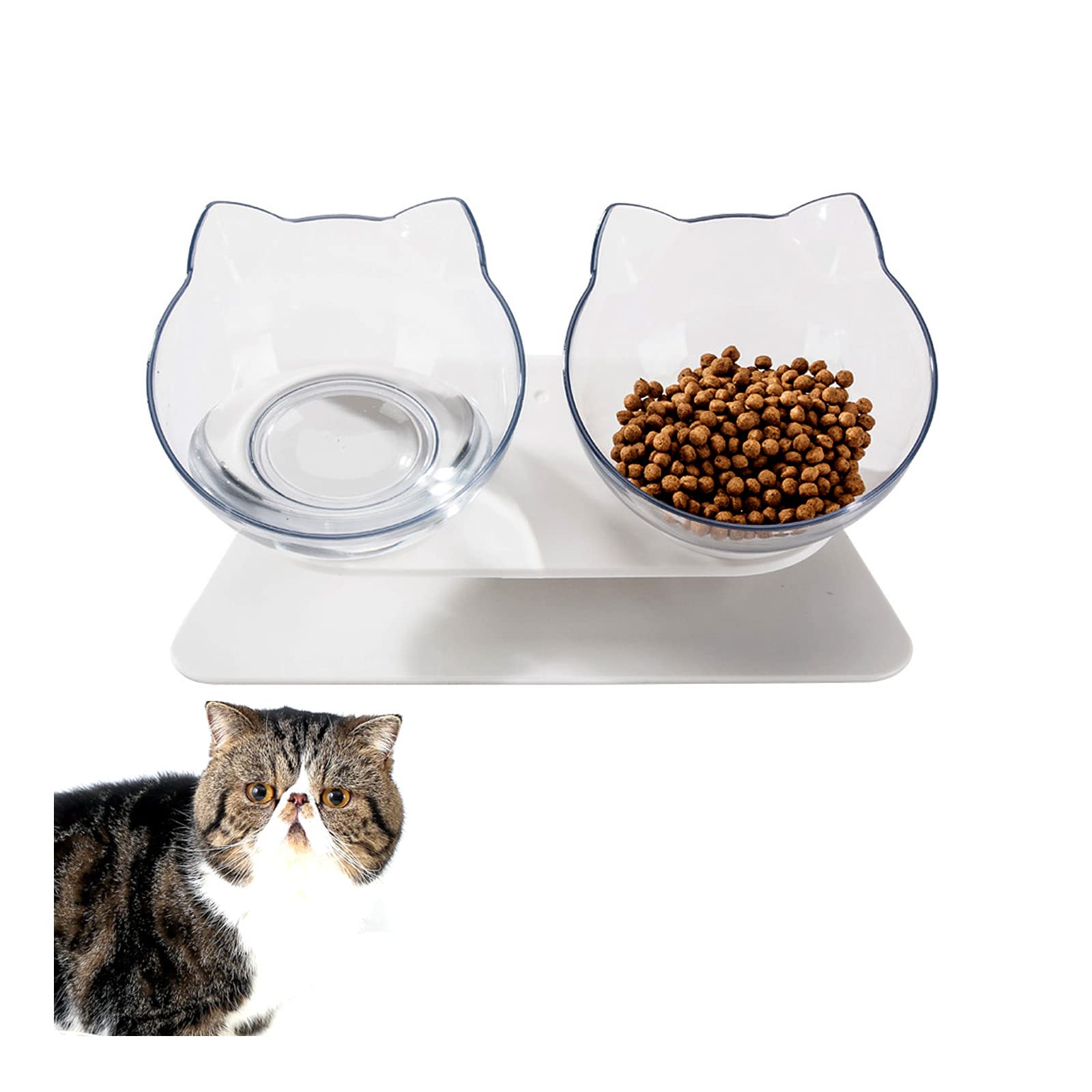 Double Elevated Cat Bowls with Raised Stand, Pet Food Water Feeder Bowl for Cats or Small Dogs - Clear - AfterPay & zipPay Available