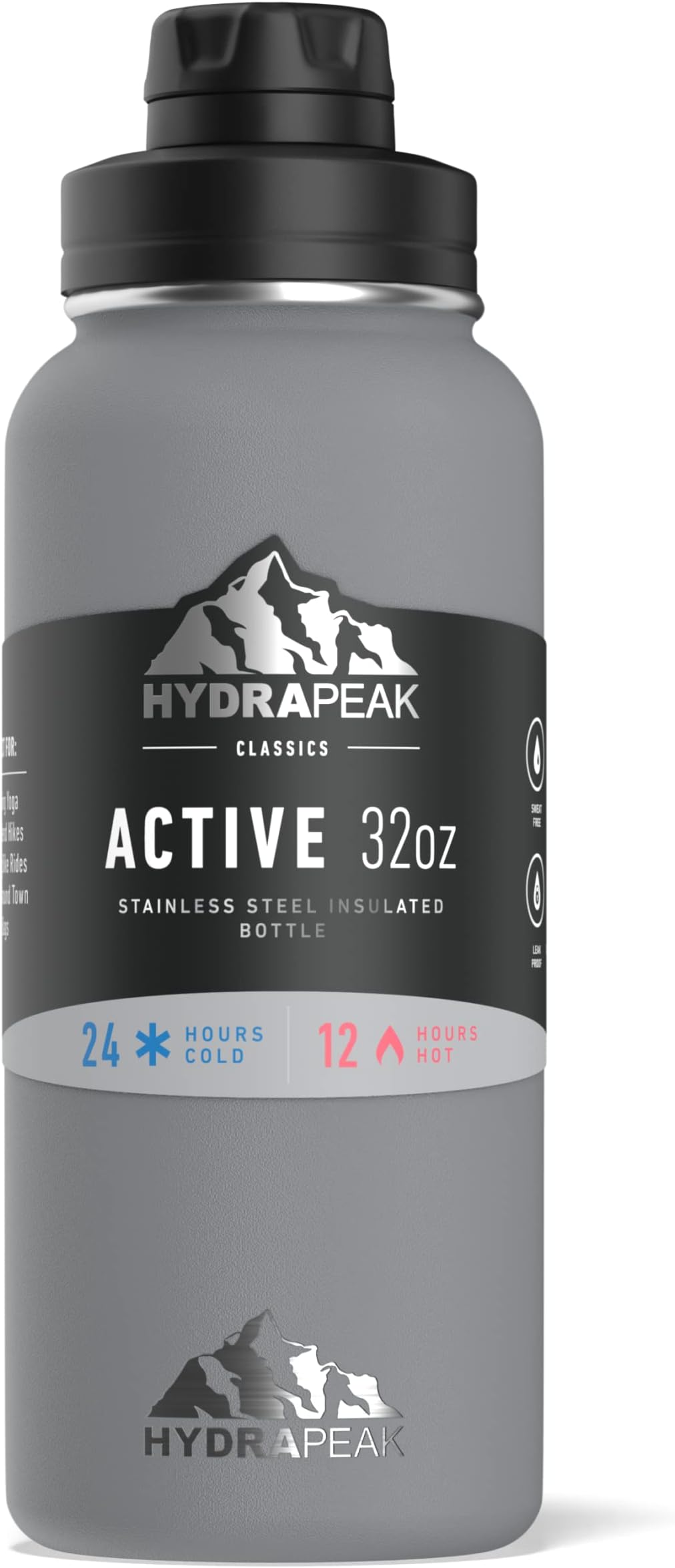 Hydrapeak 32 oz Insulated Water Bottle with Chug Lid - Reusable Leak Proof Stainless Steel Water Bottles, Double Wall Vacuum Insulation | 24 Hours Cold and 12 Hours Hot
