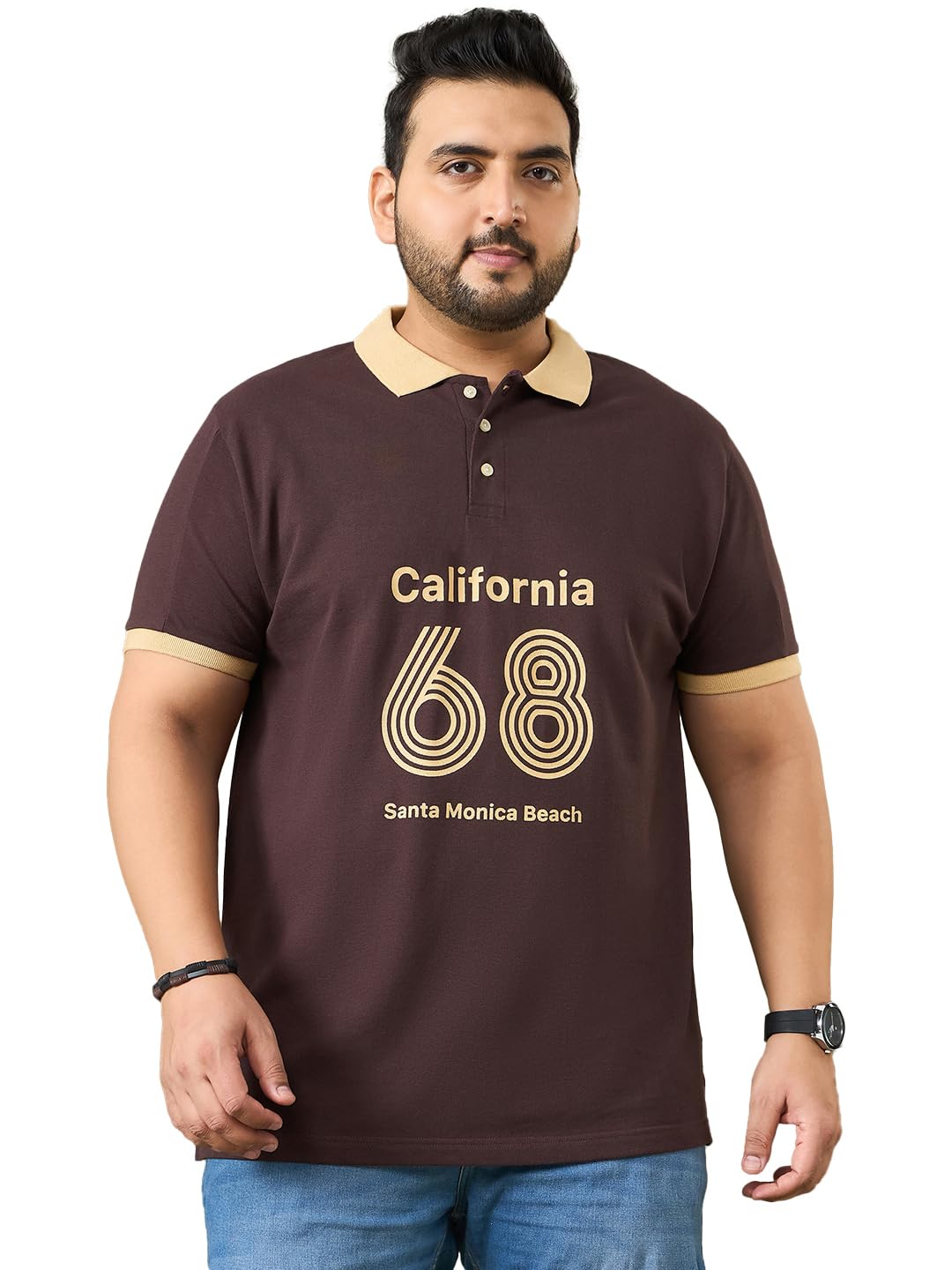 Men Plus Size Printed Brown Half Sleeve Polo Tshirt-image-19