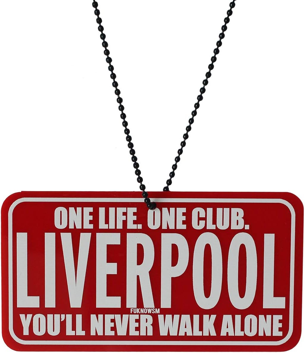 FameUs Acrylic Liverpool FC Car Mirror Hanging with Metal Chain, 4.2 x 2.2 x 0.1 Inch, Red & White