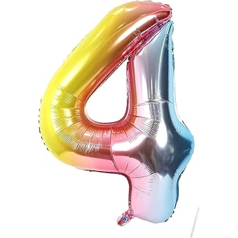 Birthday Foil Balloon Number 4 Rainbow 101 cm Colourful Balloons Number 4 Helium Balloon Number 4 Decoration 4th Birthday Balloon Decoration Wedding Anniversary Party Decoration - Flies with Helium