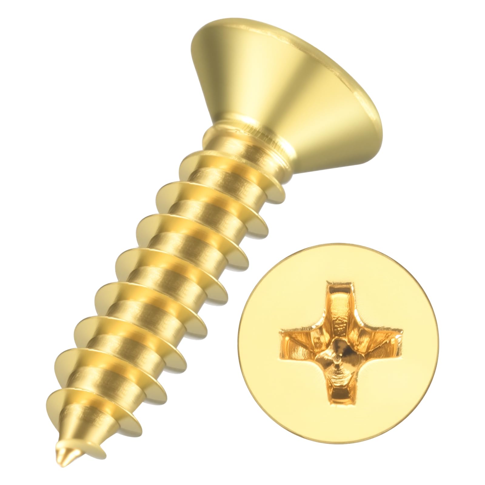 Kozelo 100pcs Phillips Flat Head Wood Screws - [#6x5/8"] Brass Countersunk Self Tapping Screws for Furniture Assembly, Interior Trim, Outdoor Construction, Brass — image 1