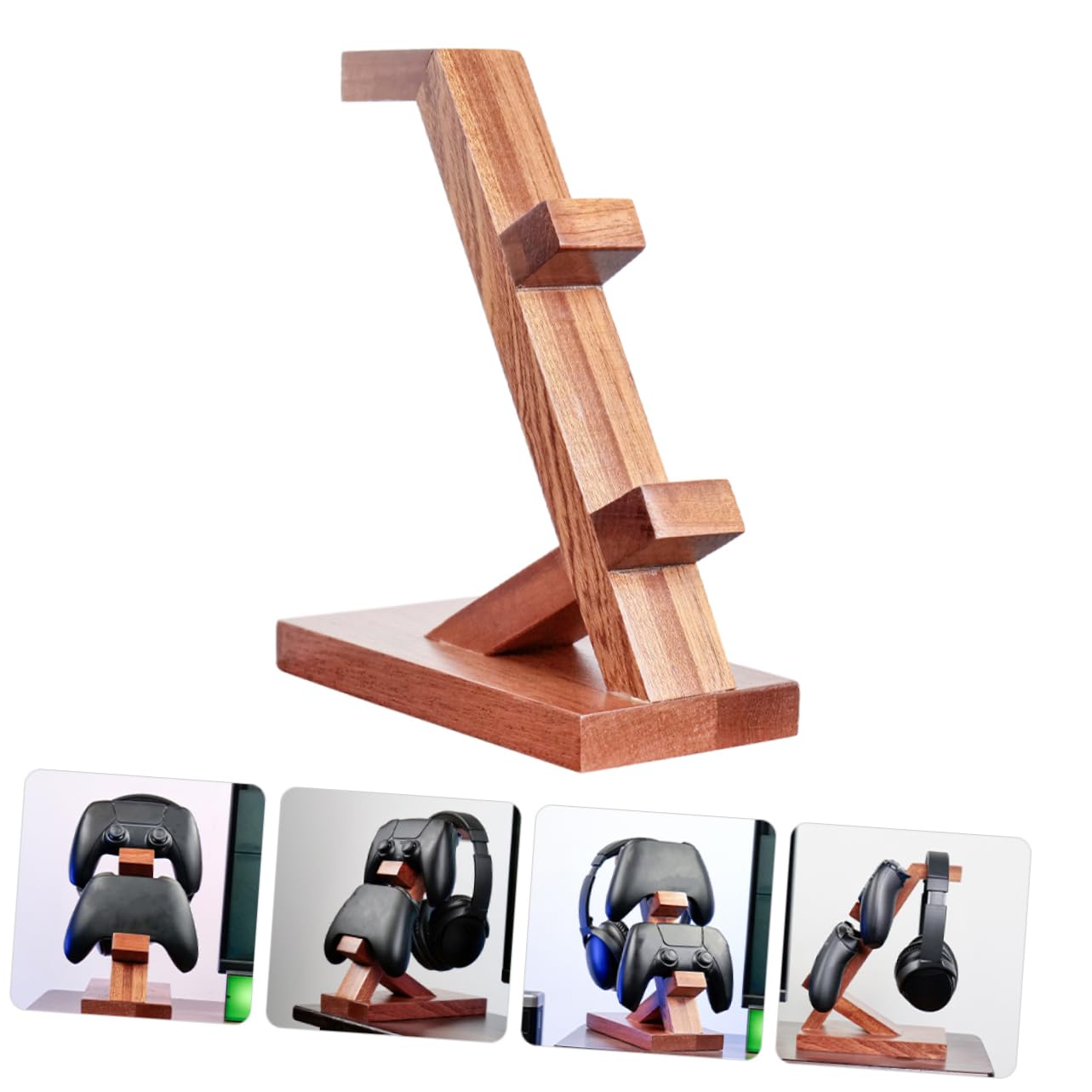 Soporte de Juego para Controlador y Auriculares, Madera Marrón
