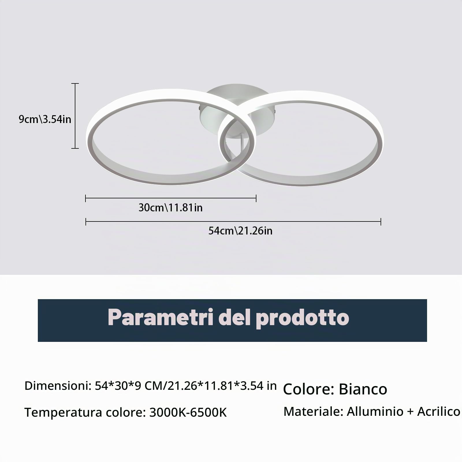 Plafoniera LED Moderna 38W Con Telecomando Bianc | 3000K–6500K Dimmerabile Lampadario Per Camera da Letto, Soggiorno, Sala da Pranzo. Design Moderno Bianco