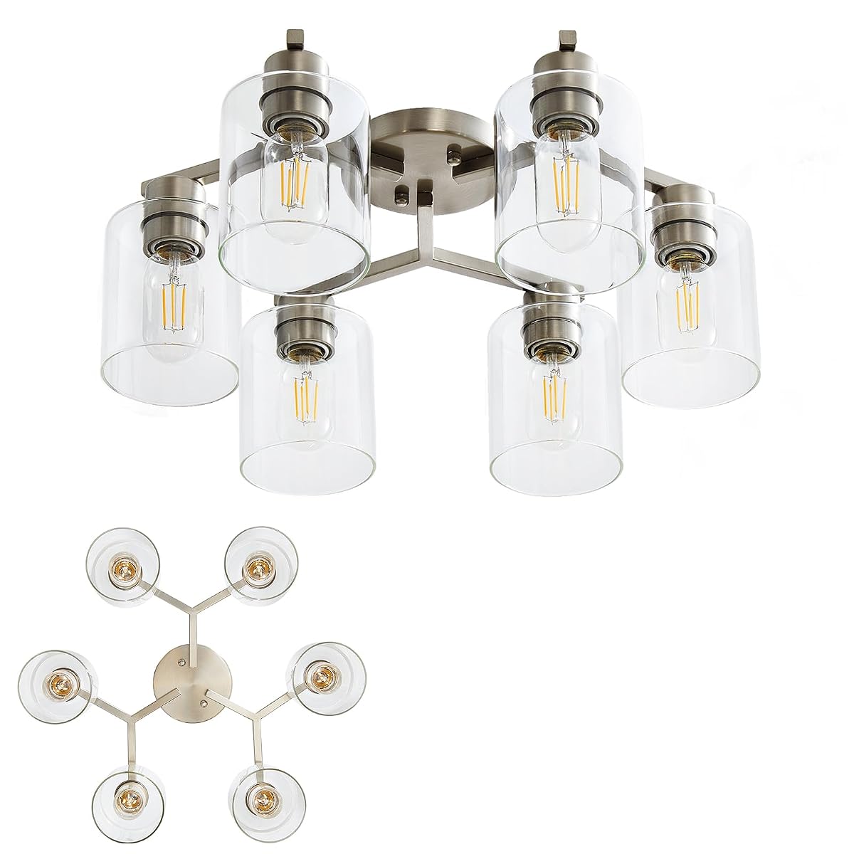 Yyt Light Fixtures For Dining Room 6-Light Semi Flush Mount Ceiling Light