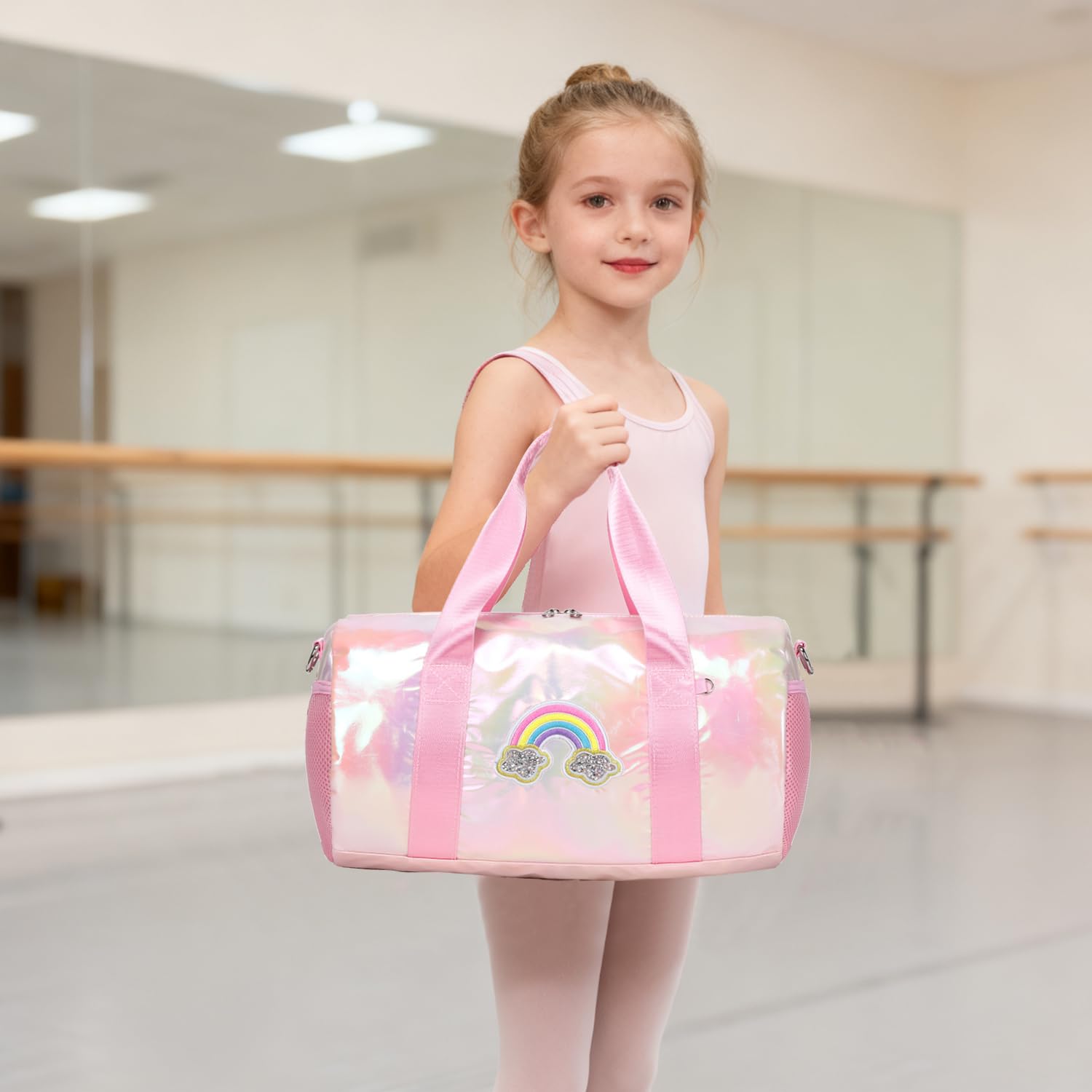 Laser Sporttasche Kinder Mädchen Tanztasche für Ballet Kleine Schultasche Schultertaschen Gymnastiktasche Kinderreisetasche mit Wasserdichter Tasche