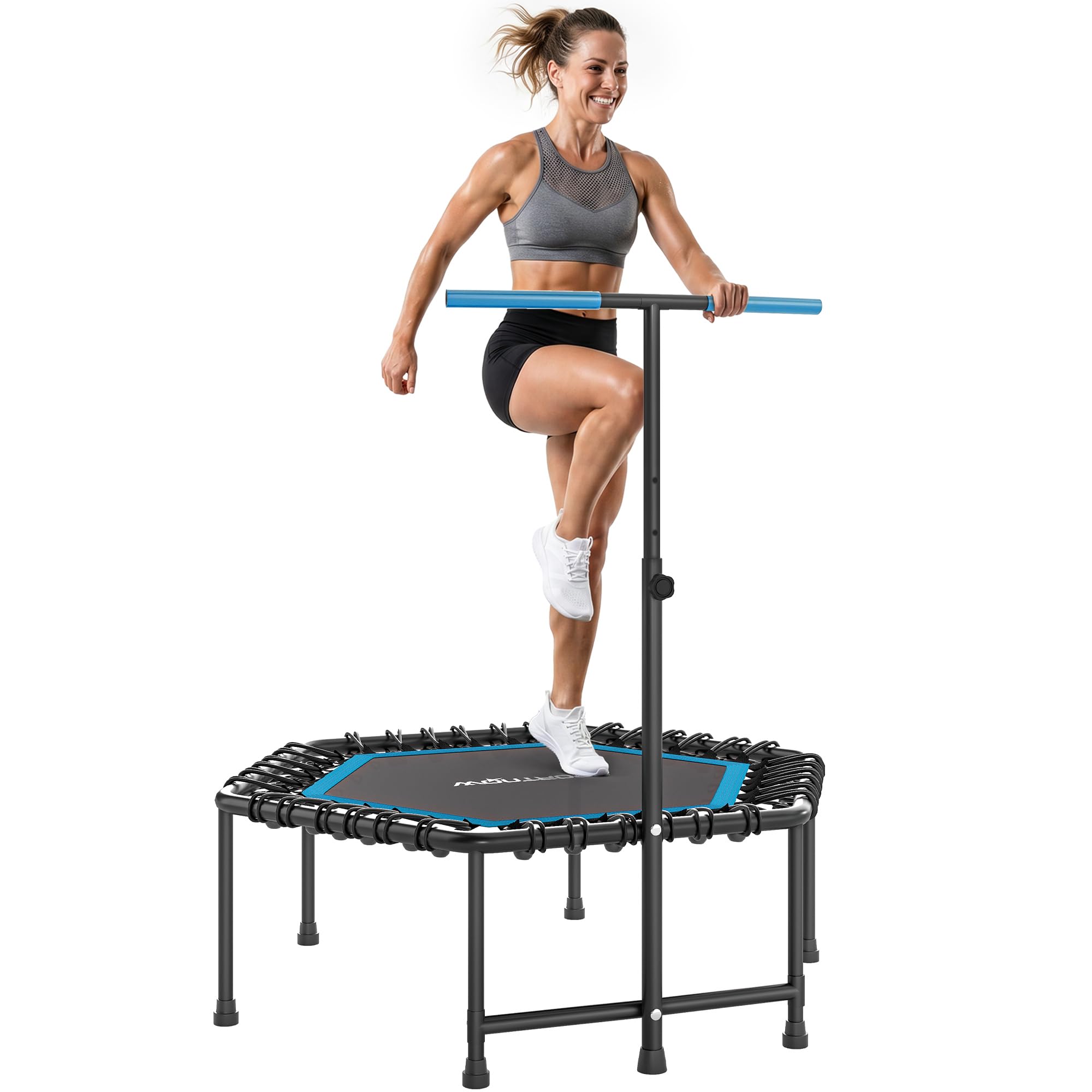 SPORTNOW Trampoline de Fitness 114 cm avec Cordes élastiques, poignée réglable sur 3 Positions, Trampoline Adulte Charge 100 kg Stable et Silencieux pour entraînement intérieur