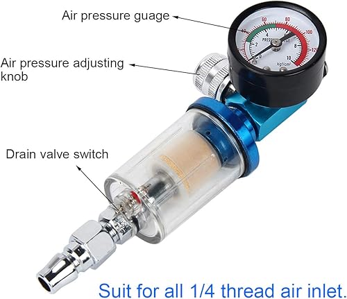 Miniatura 3 de AutoRocking Regulador de presión de aire de 1/4 pulgadas para pistola pulverizadora Separador de aceite de humedad Compresor de filtro de trampa de
