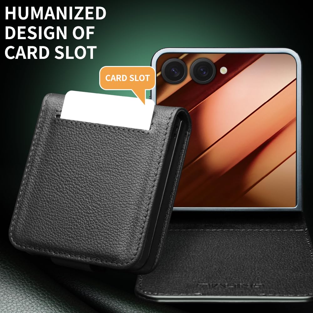 Funda de piel para Samsung Galaxy Z Flip 7 5G Premium de cuero de vaca con cierre magnético para Samsung Z Flip 7 funda (negro2)