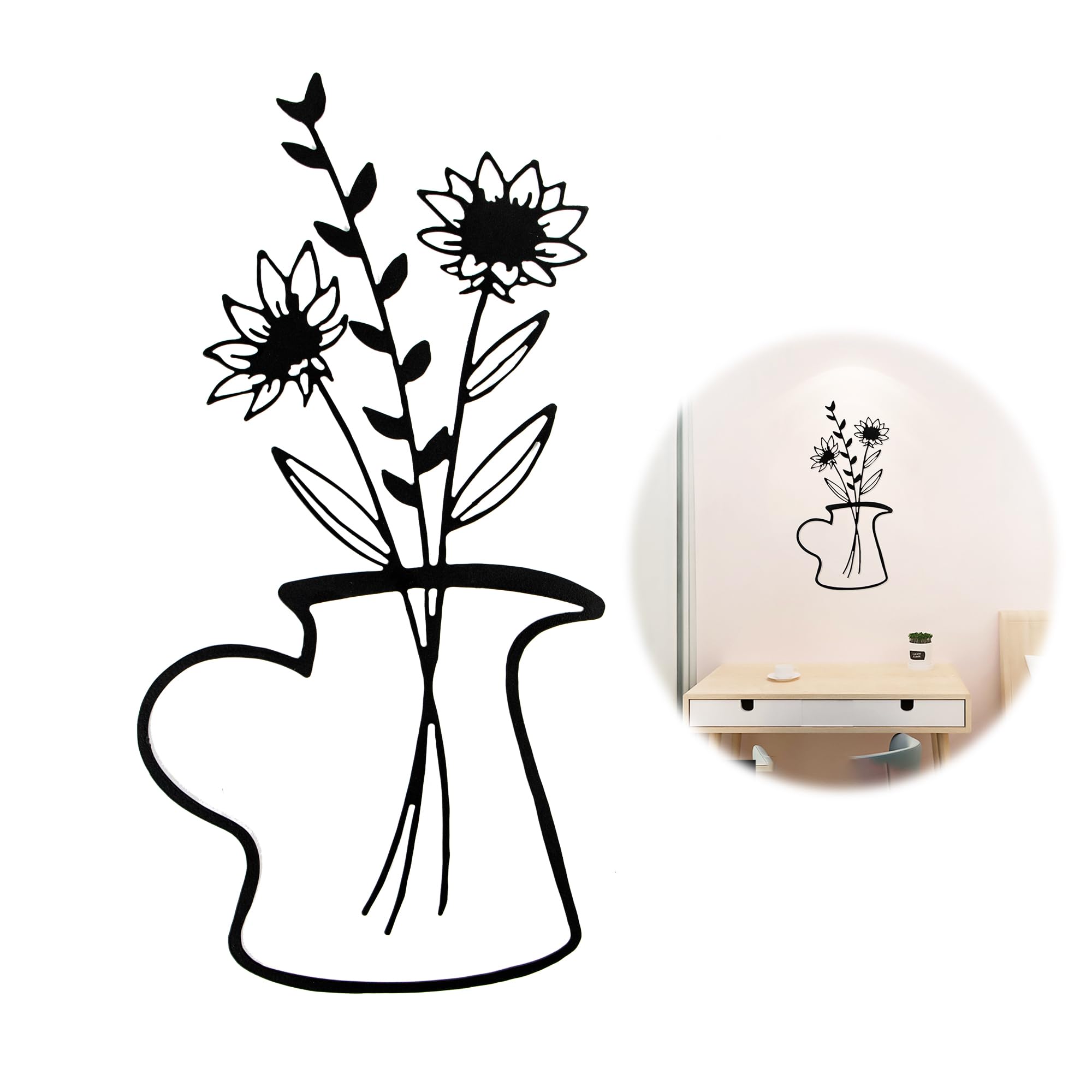 xyuayamz Cuadros Decoracion Dormitorios, Adornos Pared Metalicos Salon Modernos, Jarrón Cuadro Decorativos, Pintura Minimalista Decorativa de Pared Negra, Adecuado Para Baños de Pasillo