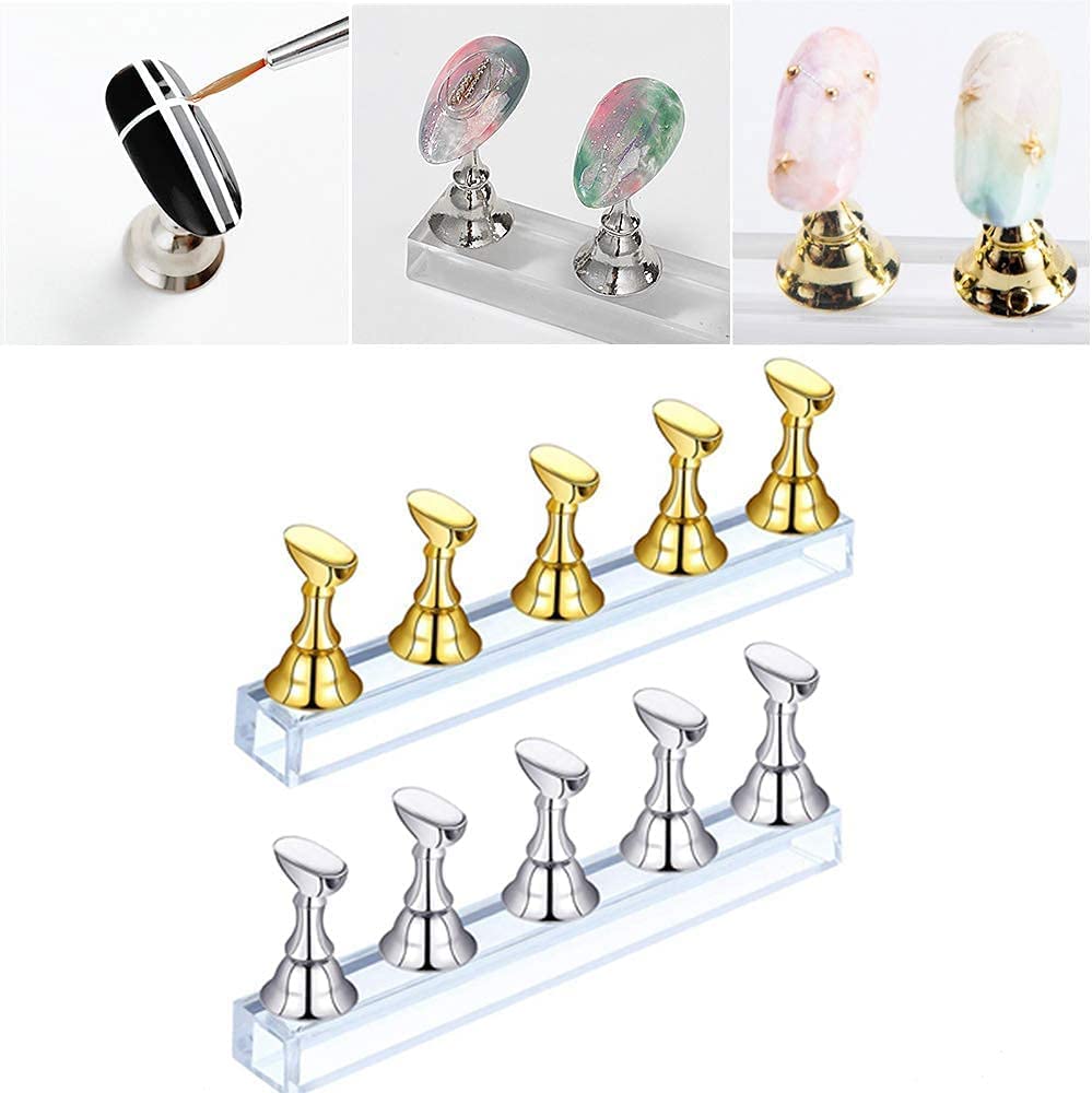 2 Sets Acryl Nail Display Stand Nail Praktijk Houder Magnetische Nail Praktijk Stand Vingernagel DIY Nail Stand Voor Valse Nail Manicure Tool Salon Gebruik (Zilver