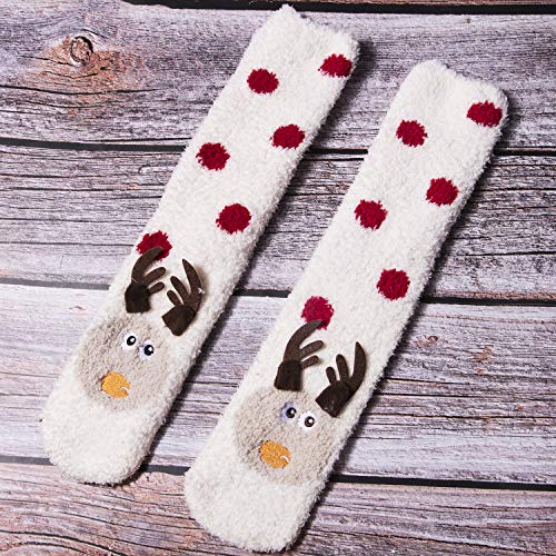 Loritta 3 Pairs Womens Fuzzy Socks Winter Warm Fluffy Soft Slipper Home Sleeping Cute Animal Socks,O-Deer+Panda+Bear #TOP2