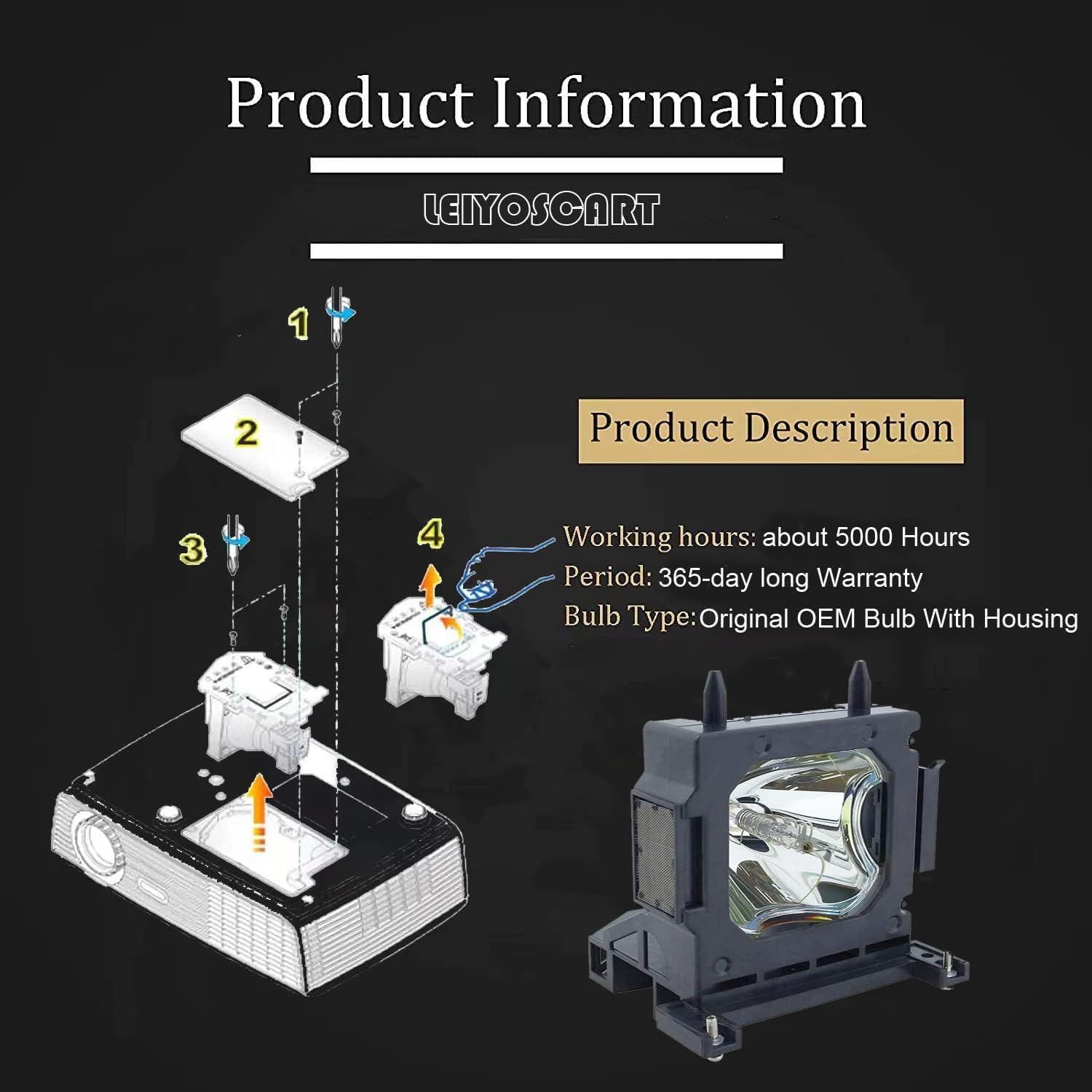 V13H010L89 Original OEM Replacement Projector Lamp Bulb with Housing for Epson ELPLP89 PowerLite Home Cinema 5040UB 5040UBe 5050UB 5050UBe 4000 4100, EH-TW7300 EH-TW8300 EH-TW9300 Pro Cinema 4050 4040