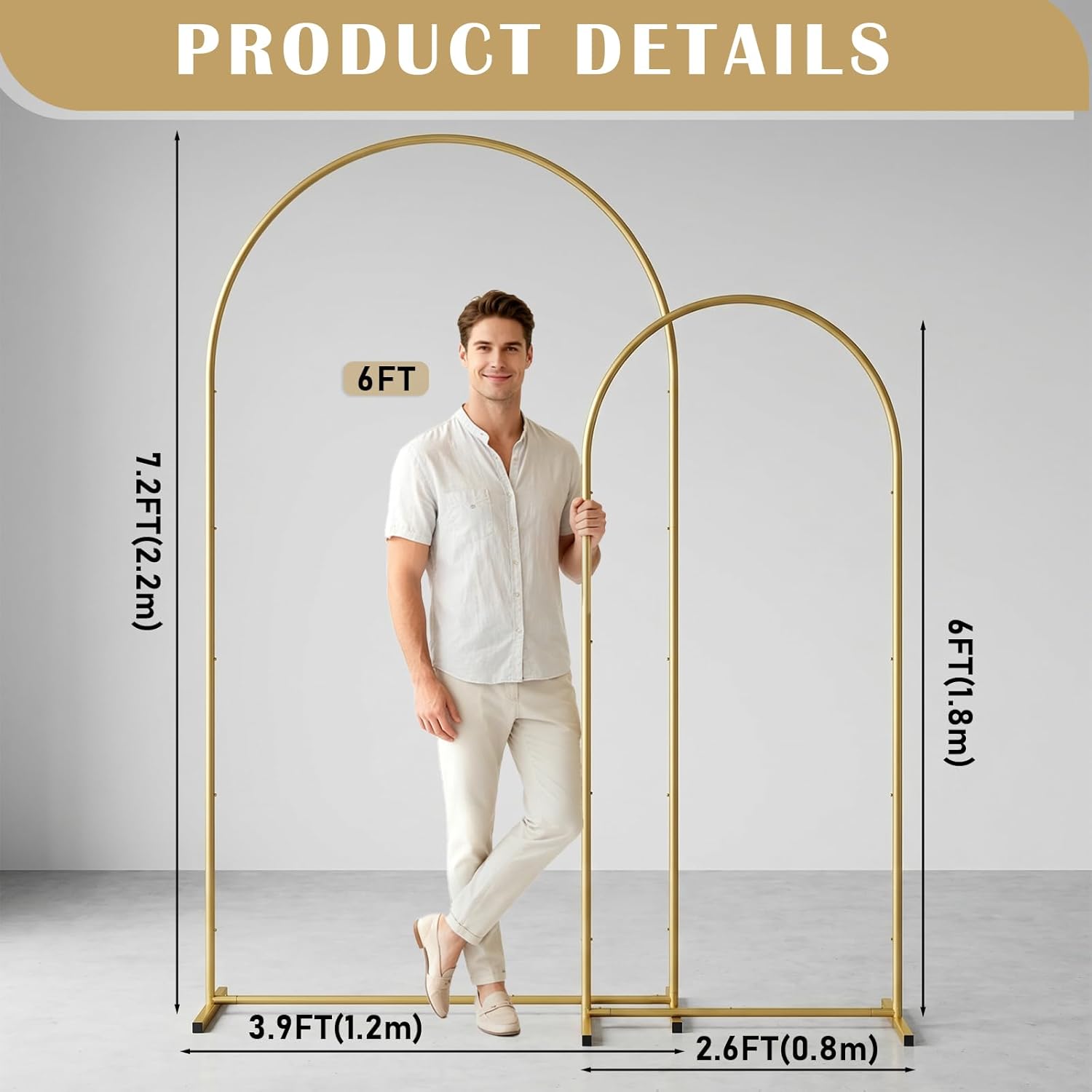 Metal Arch Backdrop Stand 7.2FT+6FT: Wedding Arch Frame for Ceremony Balloon Arch Stand for Birthday Anniversary Wedding Party Baby Shower