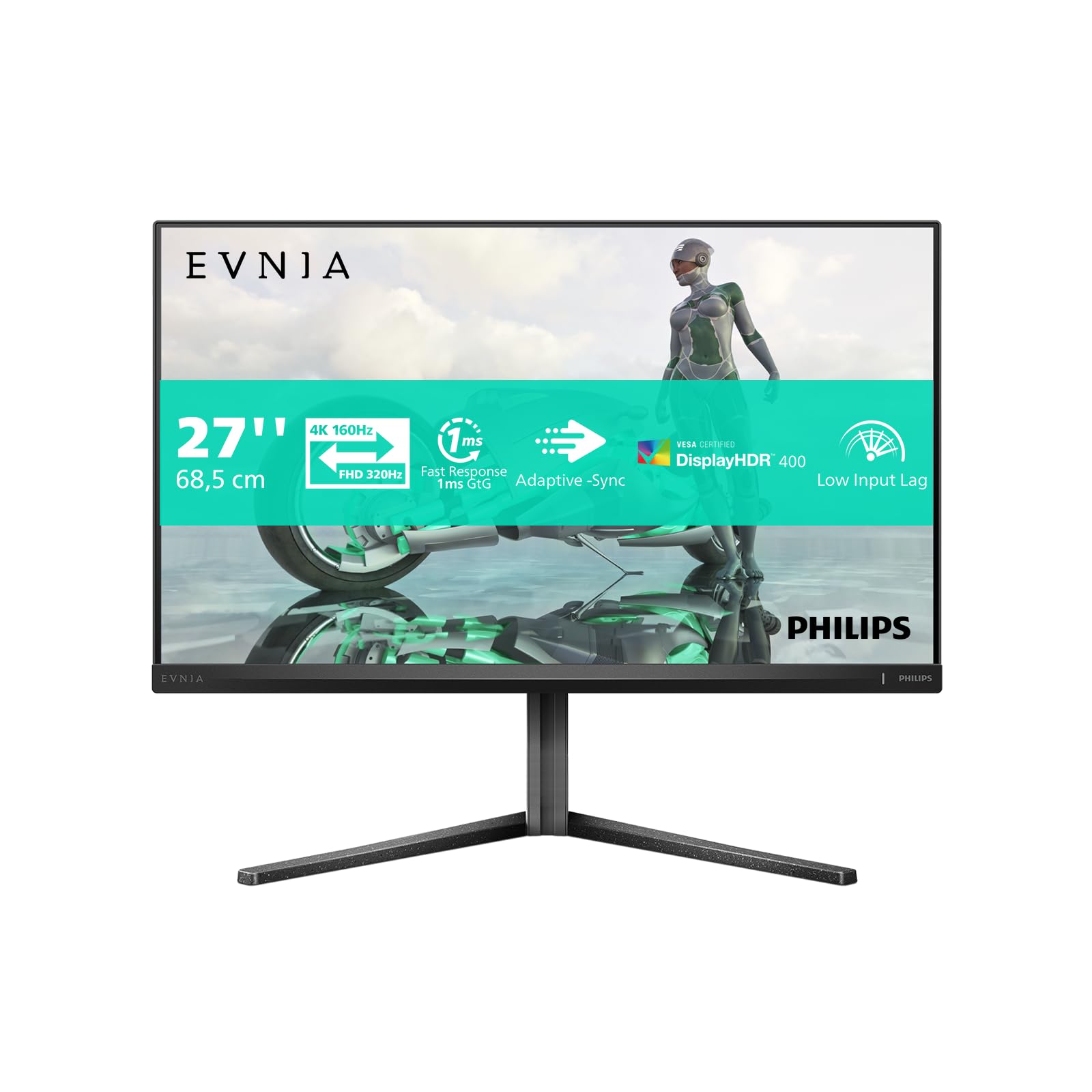 Philips Evnia 27M2N3800A - 27 inch 4K Gaming Monitor, IPS, 4K 160 Hz/FHD 320Hz Dual Frame, 0.5 ms, HDR400, G-Sync comp, Height Adjust, Speakers (2x HDMI 2.1, 1x DisplayPort 1.4) — view 2
