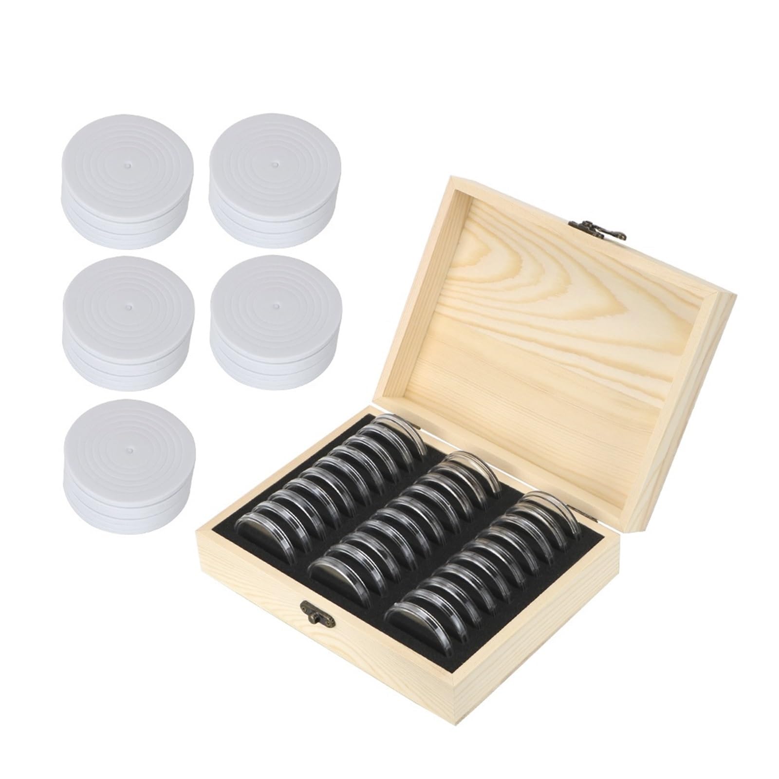 ZythrXLate Wooden Coin Collection Box 20/30/50/100PCS Adjustable Antioxidative Wooden Commemorative Coin Collection Case with Adjustment Pad Coins Storage Box for Coin Collectors(30PCS)