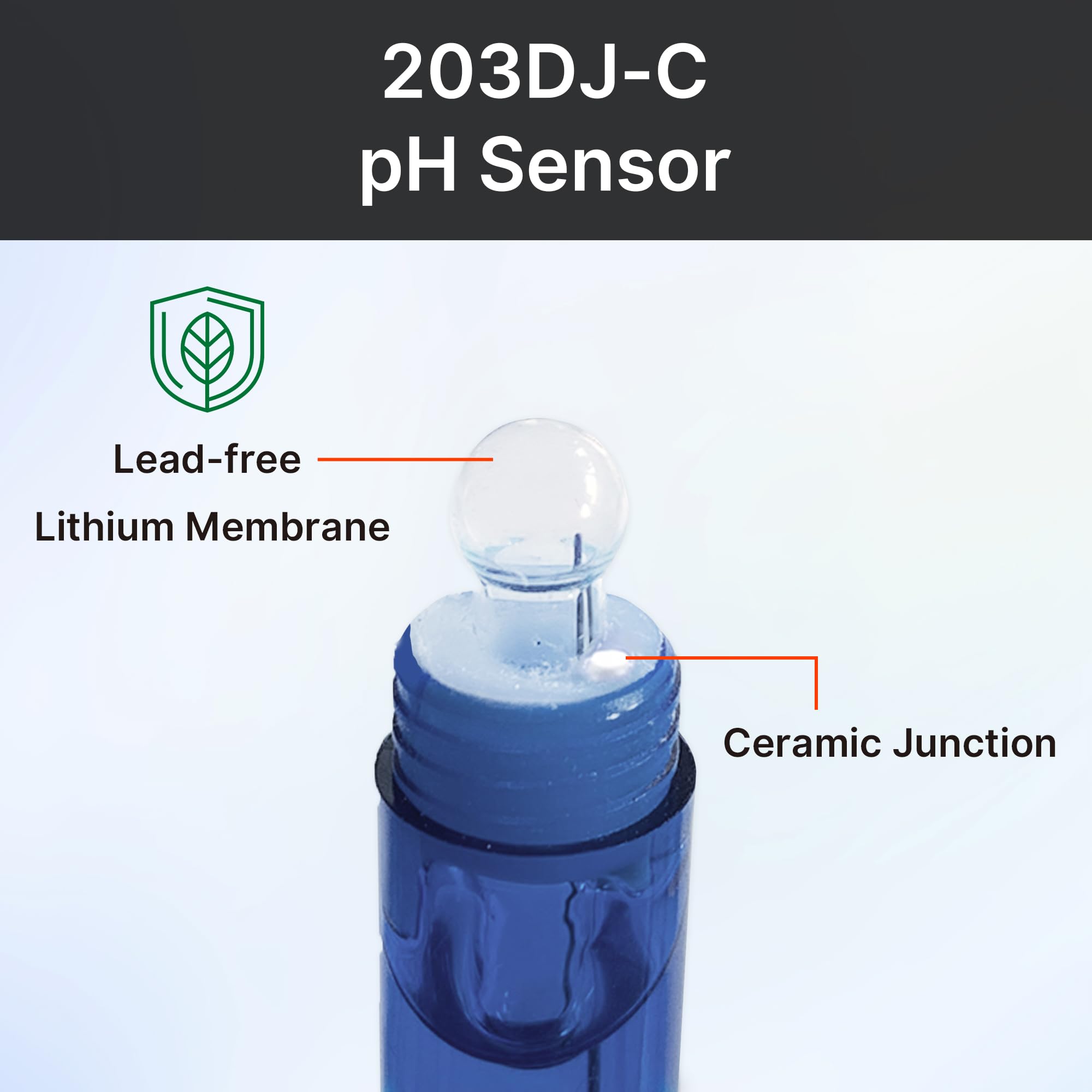 Apera Instruments 203DJ-C Électrode pH longue durée avec double connexion en céramique en ligne, sonde de pH pour surveillance continue des solutions d'eau générales ou mesures en laboratoire avec