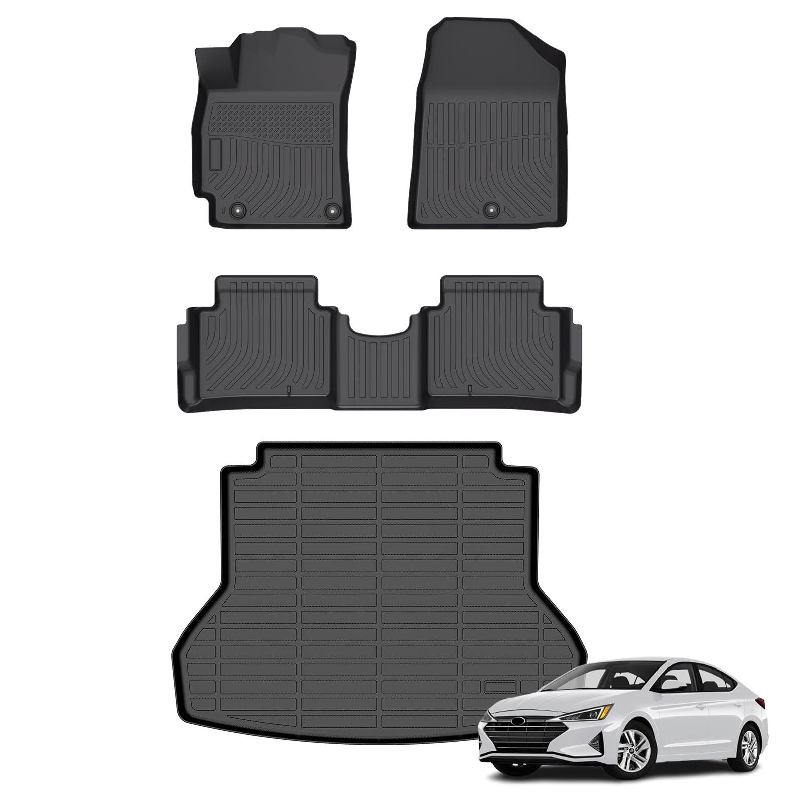Floor Mats &amp; Cargo Liner for Hyundai Elantra 2017-2020, All Weather Automotive TPE Floor Liners Set Waterproof Accessories Black