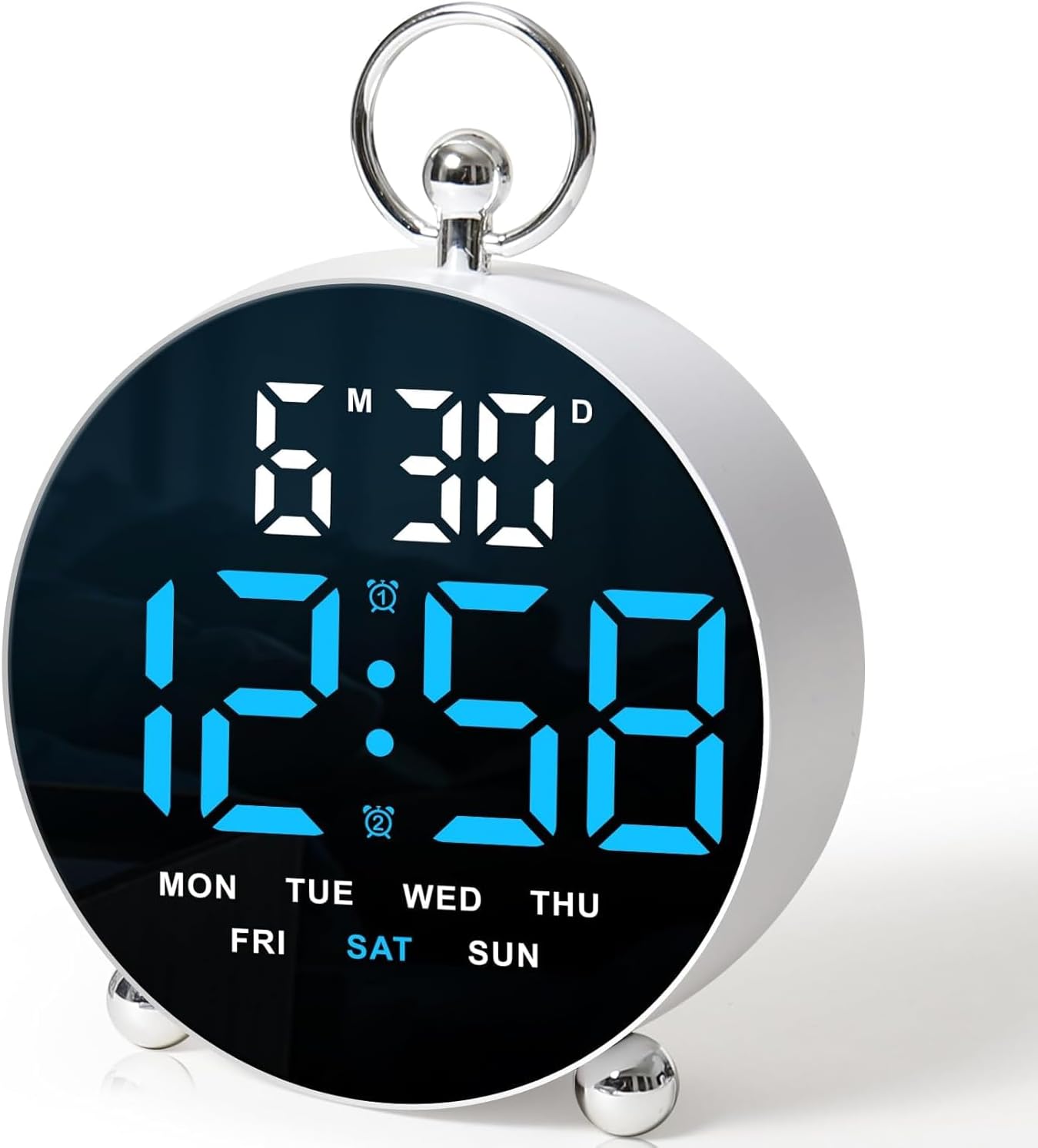 AERYS Digital Alarm Clock Round Table Clock with Date Month Monitor Compact Desk Clock for Students,Home, Office, Bedroom, Living Room,Home Decor, Corporate Use (12 Cm Round)