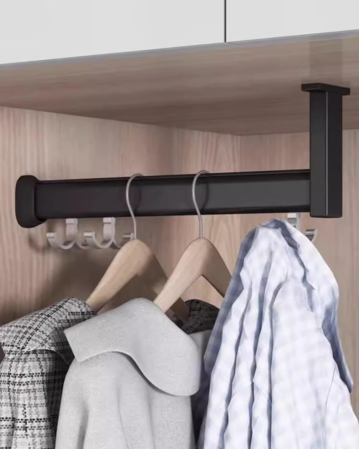 Asta Appendiabiti Regolabile in Altezza - A Forma di L, Lunga 15 Cm - 140 Cm, con Kit Completo, Asta Porta Abiti in Metallo Espandibile (60 Cm (23 5