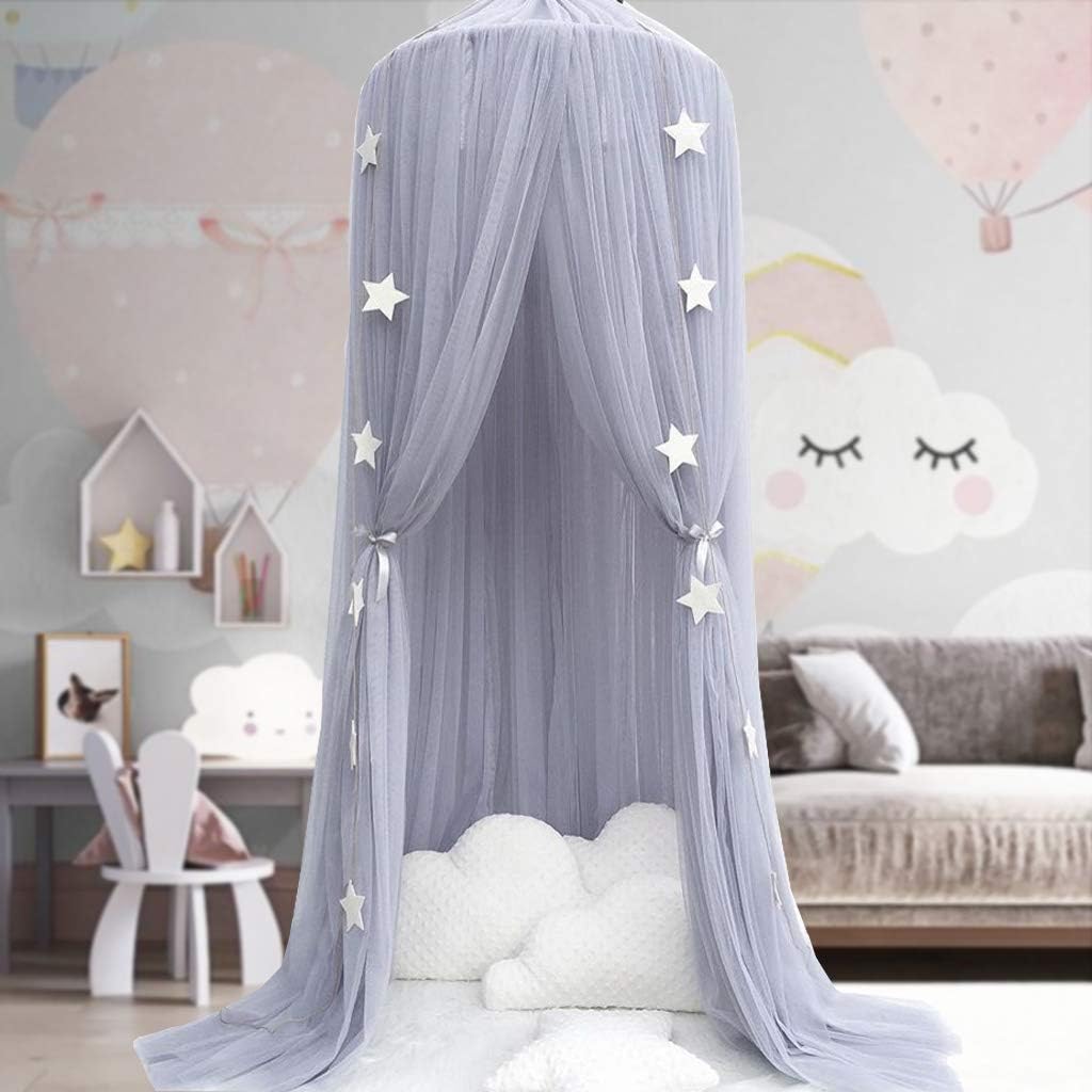 OldPAPA 女の子用ベッドキャノピー - プリンセスベッドキャノピー 蚊帳 保育園 プレイルーム 装飾 ドーム プレミアム糸ネットカーテン ベビーゲーム ドリームキャッスル、グレー