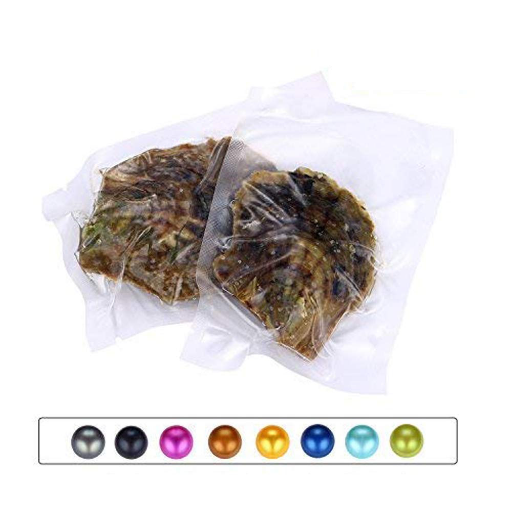 HENGSHENG 10 PCS Saltwater Akoya Pearl Oysters 6-8mm Pearl Inside Jewelry Making Charms Near Round Pearl Oyster Party Favorite (bcpo003-10)