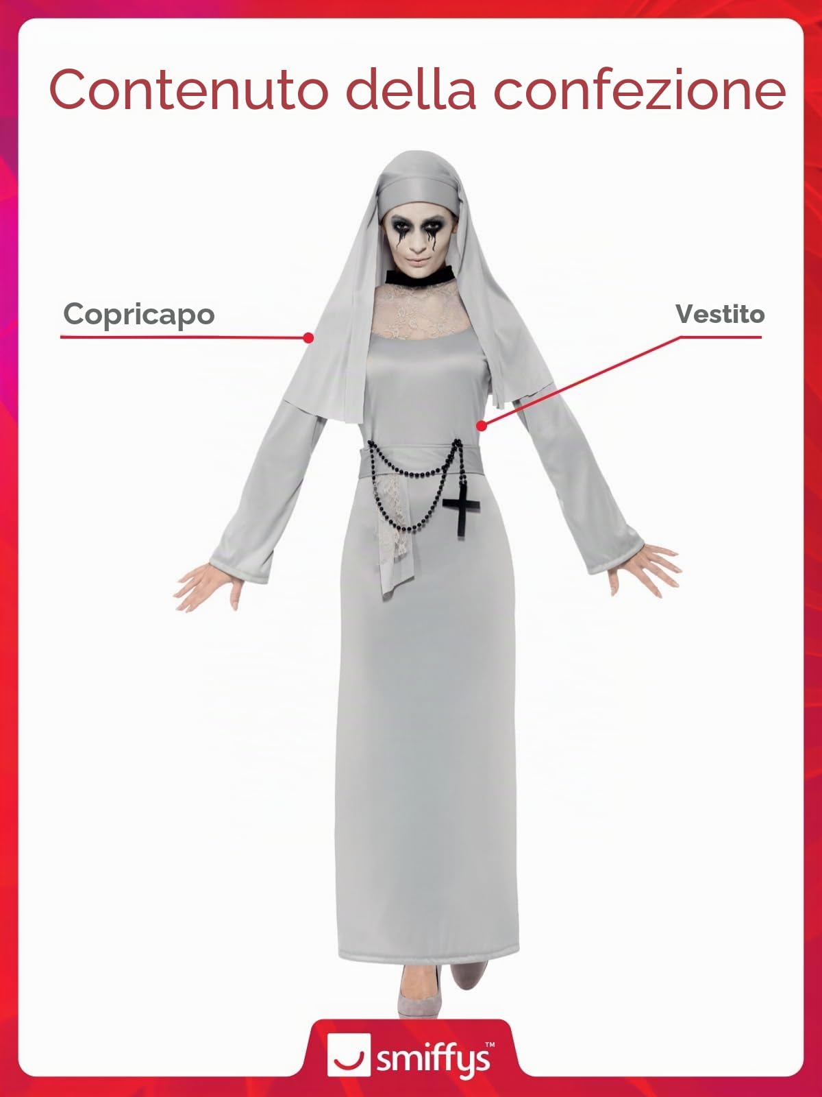 Smiffys Gothic Nun Costume, Grey with Dress & Headpiece, Halloween Adult Fancy Dress, Nun Dress Up Costumes
