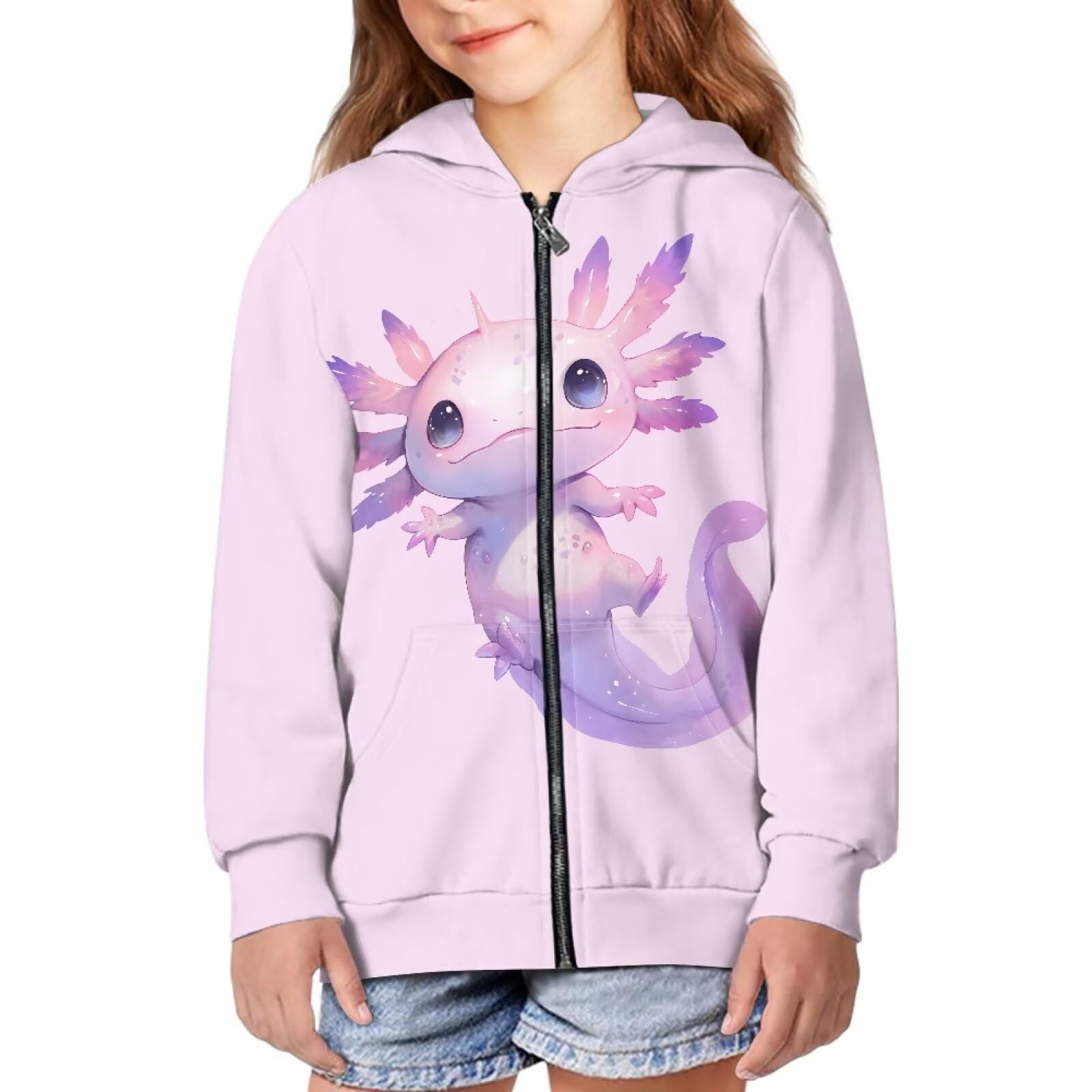 Yruonazao Purple Axolotl Hoodies for Girls Clothes Sweatshirt Trendy Clothes Zipper Shirt Sportswear Comfy Sports Shirt Jacket with Pockets Home for Play Outdoor Sports School Travel Holiday