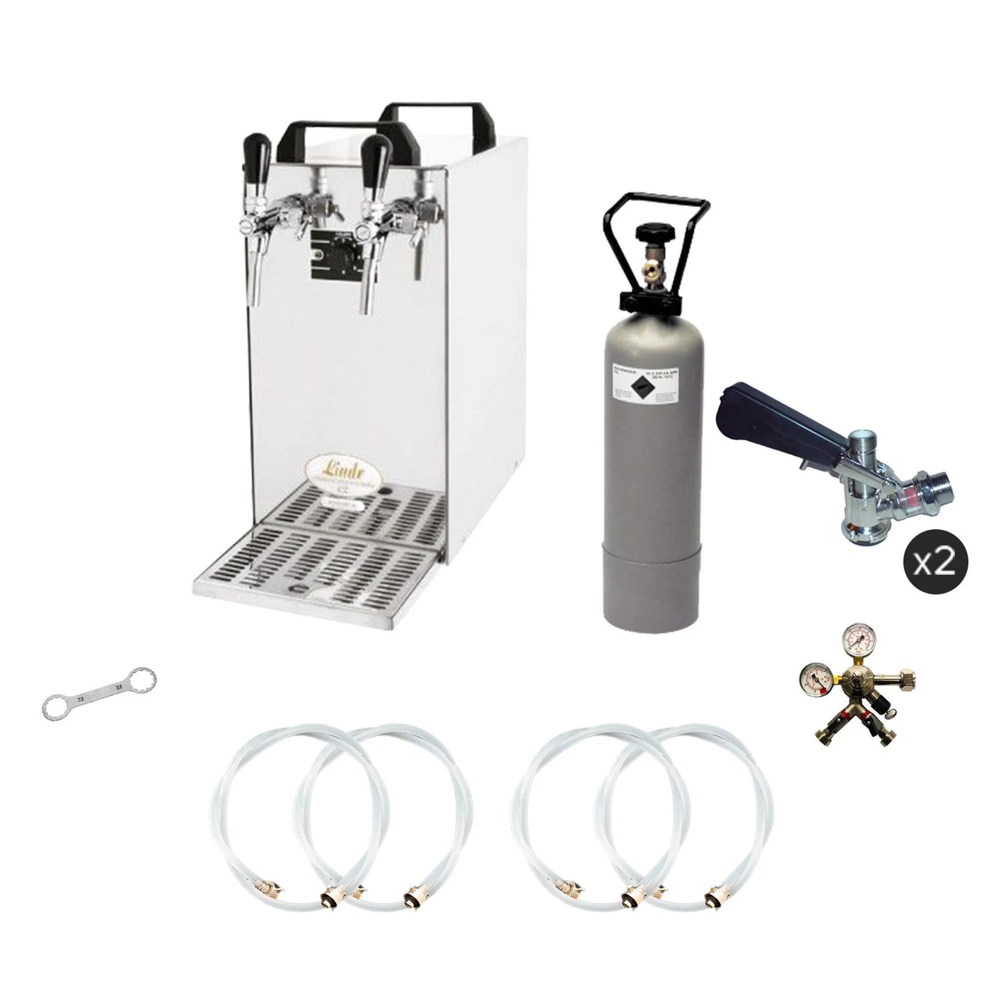 Set Completo impianto di spillatura Birra - raffreddatore a Secco Contact 40 a Due Linee 50 l/h - Green Line - con 2 Teste di spillatura Cestello e Adattatore NC - Tipo S Keg