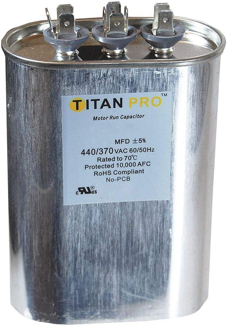 Titan Pro Oval Motor Dual Run Capacitor, 50/5 Microfarad Rating, 370-440VAC Voltage - TOCFD505