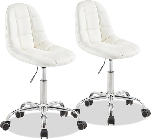 VECELO Silla de escritorio de piel sintética sin brazos para oficina en casa, altura ajustable, elegante asiento de tocador casual, adecuado para