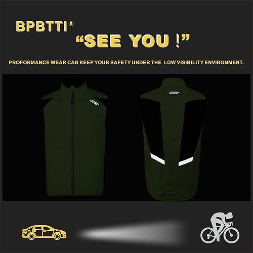 Miniatura 5 de bpbtti Chaleco de ciclismo para hombre, rompevientos sin mangas con dos bolsillos laterales (2.0), resistente al viento, transpirable y reflectante