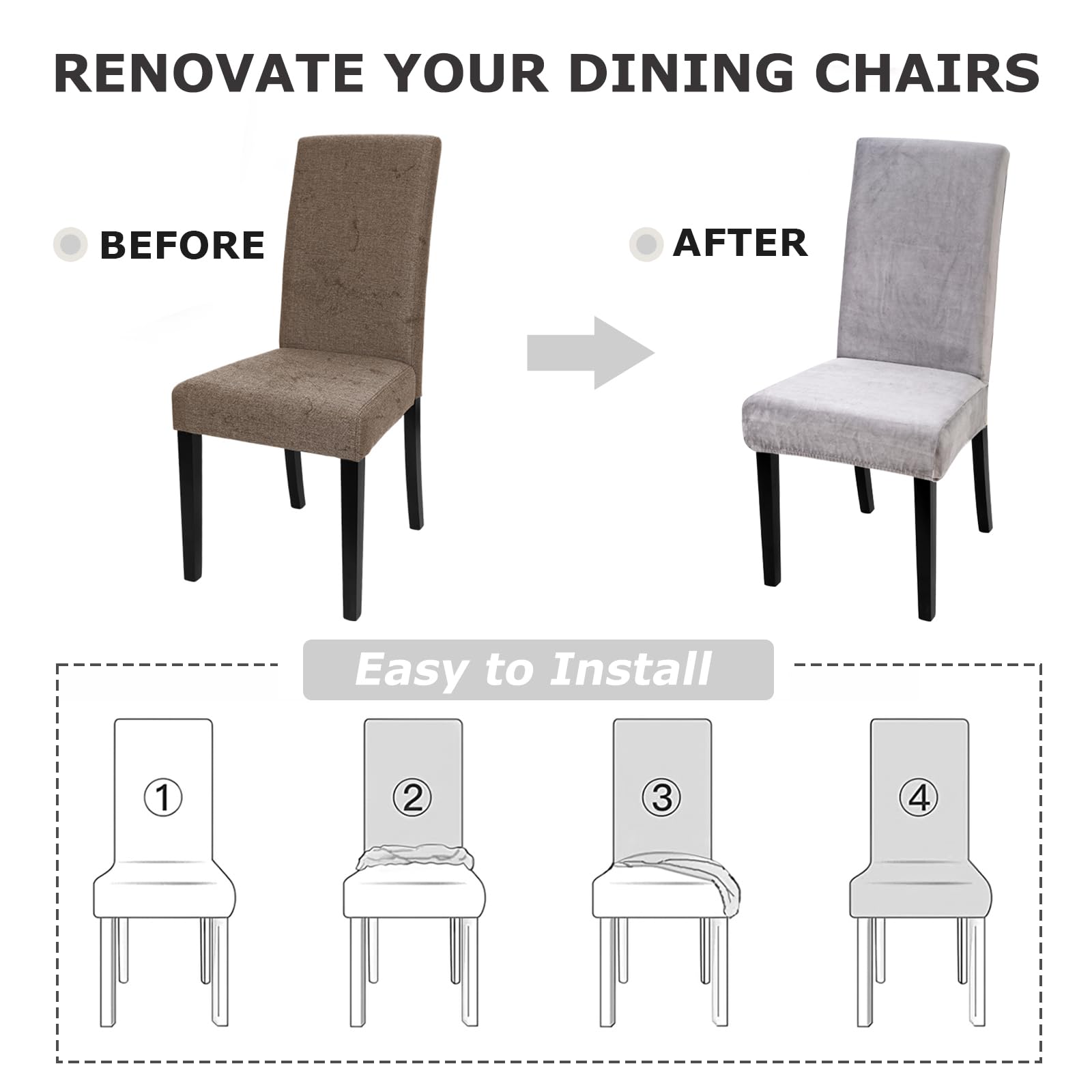 Alishomtll Ensemble de housses de chaise de salle à manger de 6 pièces Housses de chaise extensibles en velours pour chaises de salle à manger Housses de chaise amovibles élastiques Protège-chaises