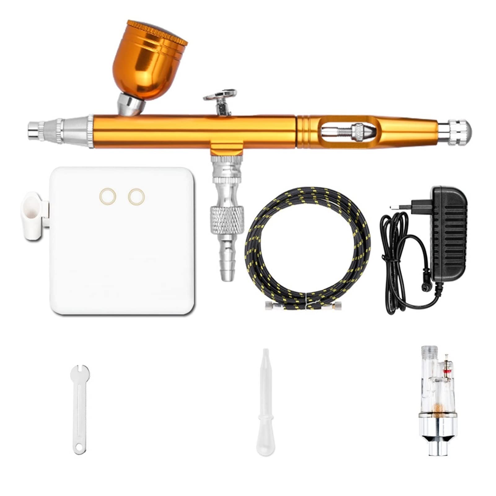 Spruzzatore Vernice, Funzione AUTO STOP Funzione Aerografo a doppia azione con compressore 0.2mm / 0.3mm / 0.5mm Gold Kit Gun Pistola a spruzzo Power Touch Switch Torta modello(NCT-24W S1)