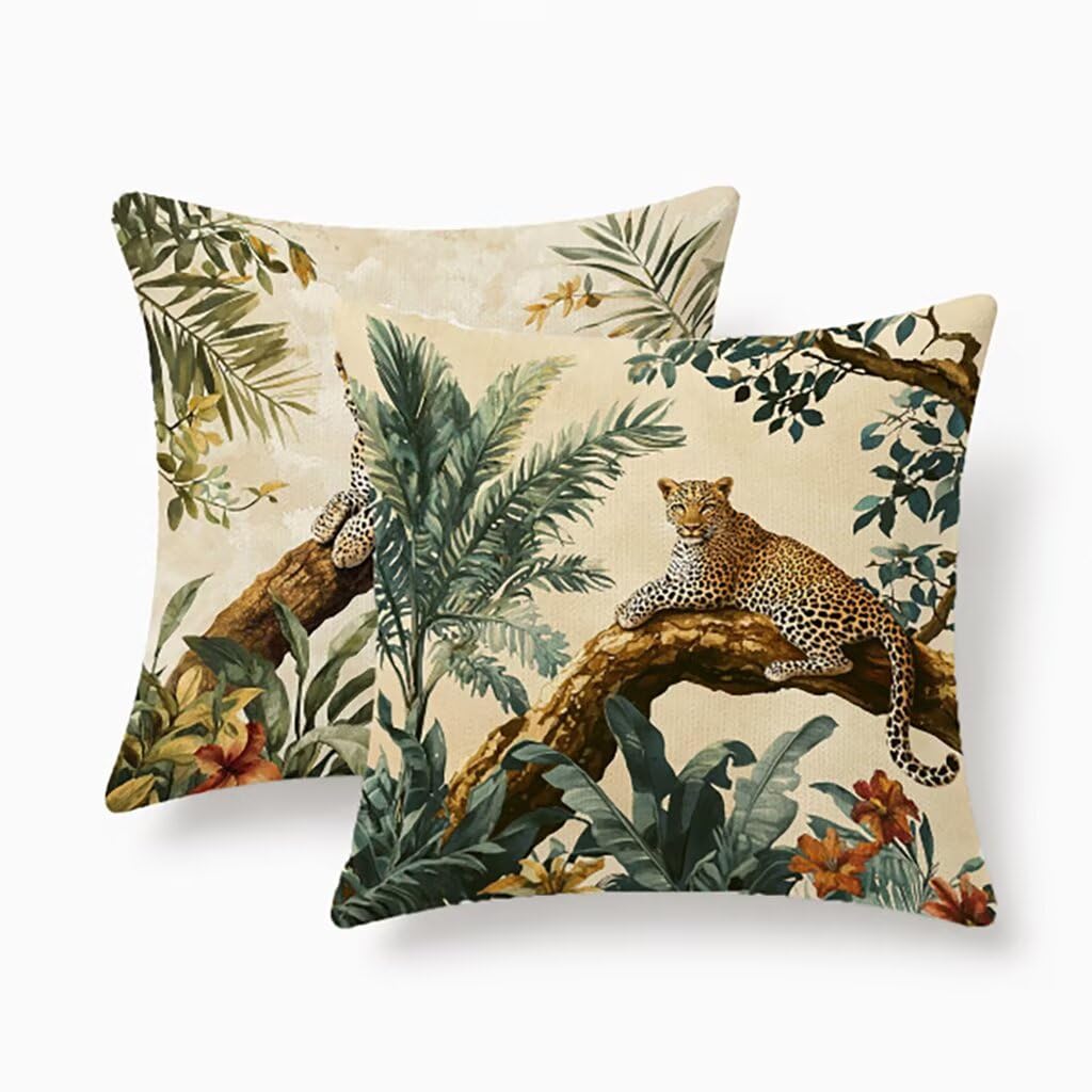 Coussin extérieur imperméable 60x60 anti-pluie lot de 2 housses décoratives léopard