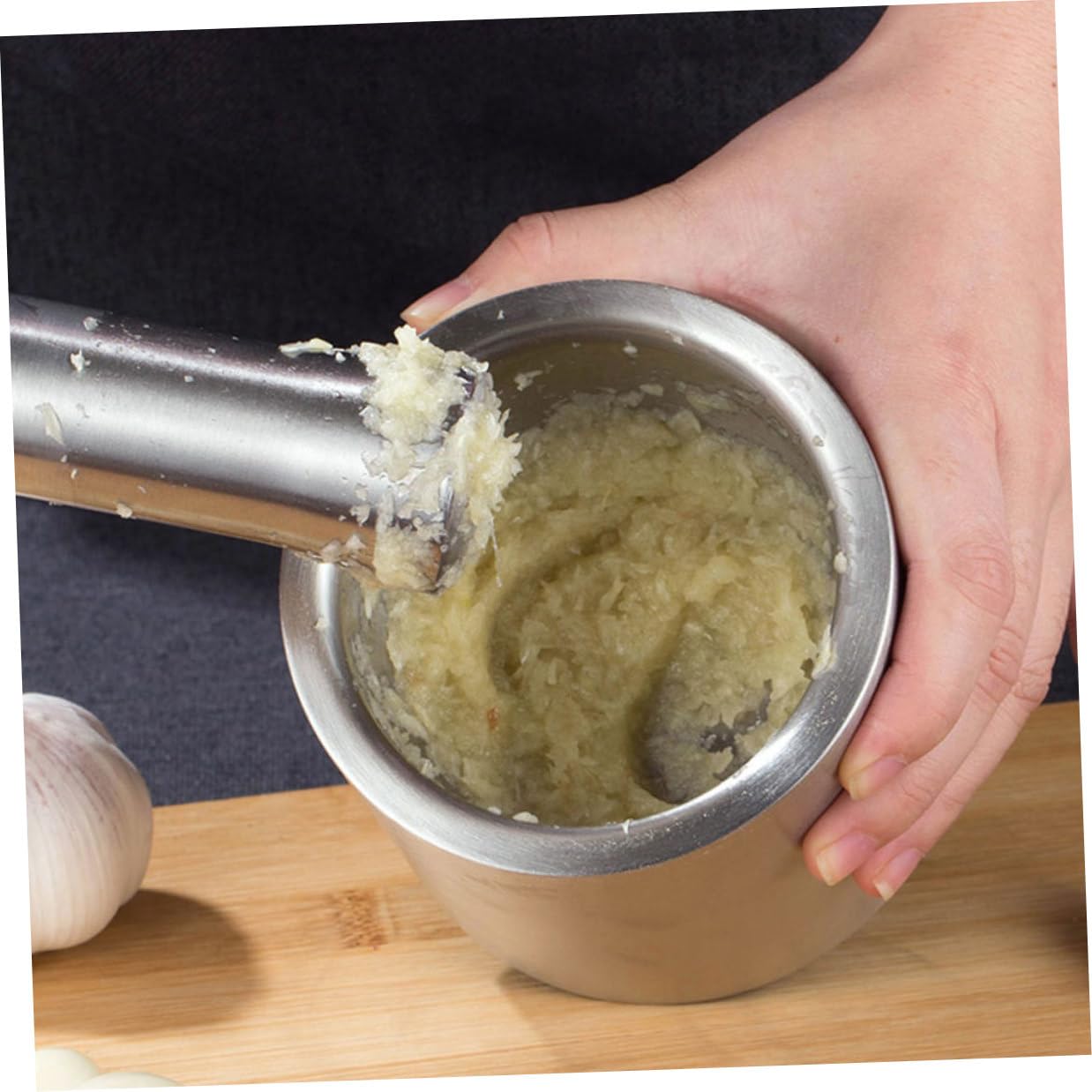 BESPORTBLE Machacador de Patatas y Prensa de Ajos de Acero Inoxidable, Tazón Compacto para Moler Especias y Ajo en Cocina Doméstica