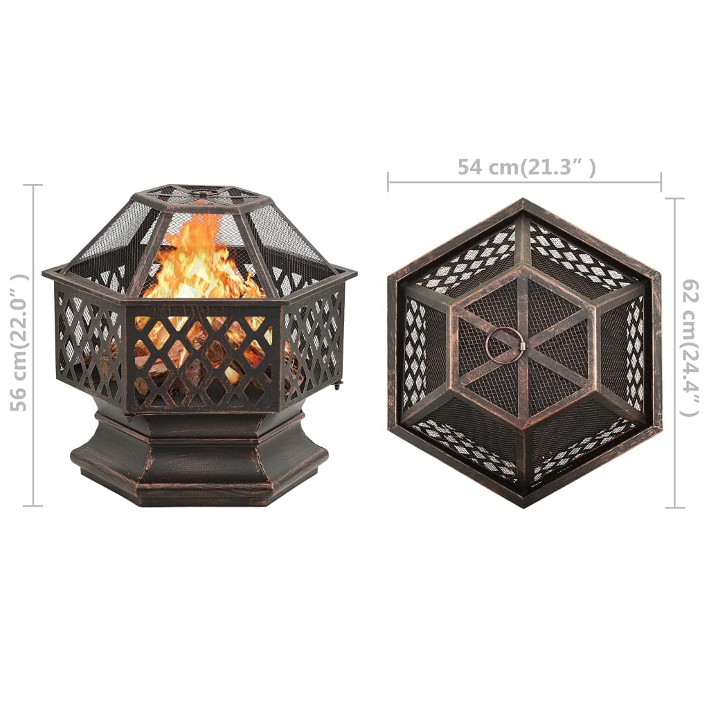 vidaXL Brasero Rústico con Atizador Jardín Patio Terraza Balcón Exterior Cuenco Chimenea Fogata Hornillo Calentador Calefactor Acero XXL 62x54x56 cm