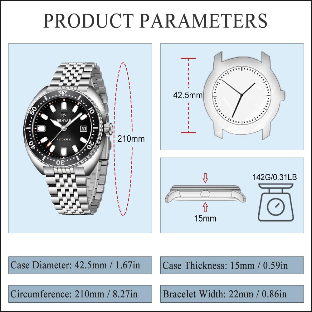BENYAR watch submerged in water, illustrating 50M water resistance