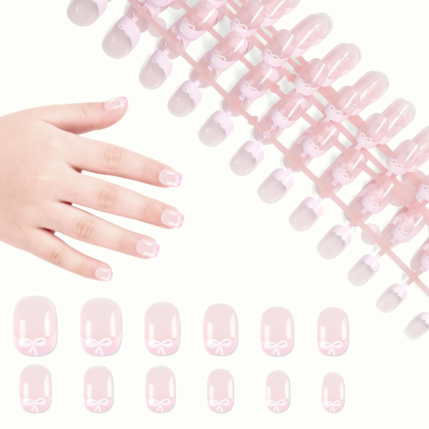 Sweet Bow Acrylic Fake Nails Set for Kids - Pink Purple Gradient