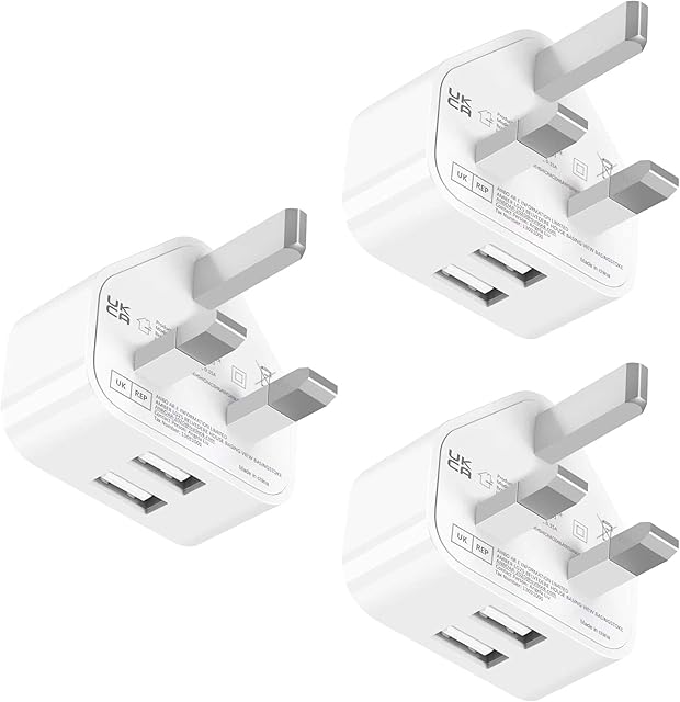 USB Charger Plug, 3-Pack 2.1A/5V Dual Port USB Power Adapter Mains Wall Charging Adaptor Replacement for iPhone Xs Max Xs XR X 11 8 7 6 6S Plus 5S 5C SE 5 10, Samsung, LG, Android, Cell Phone